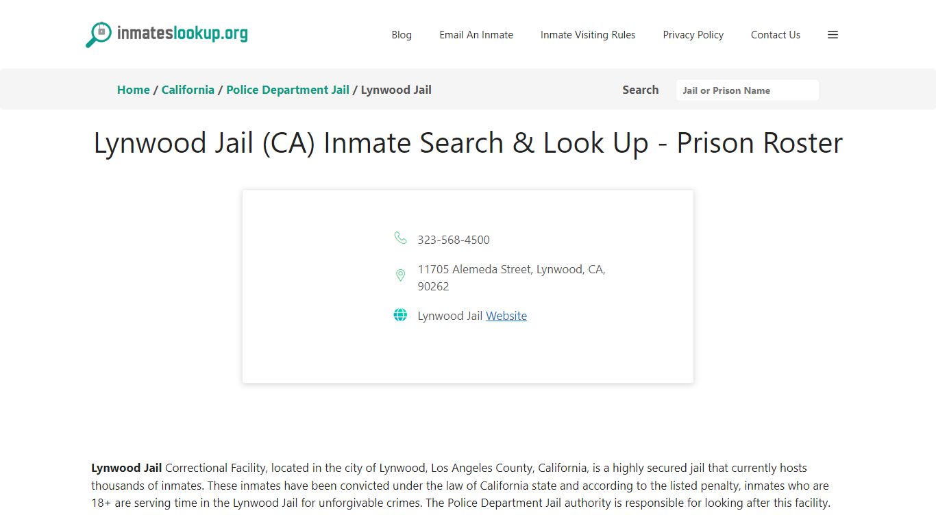 Lynwood Jail (CA) Inmate Search & Look Up - Prison Roster