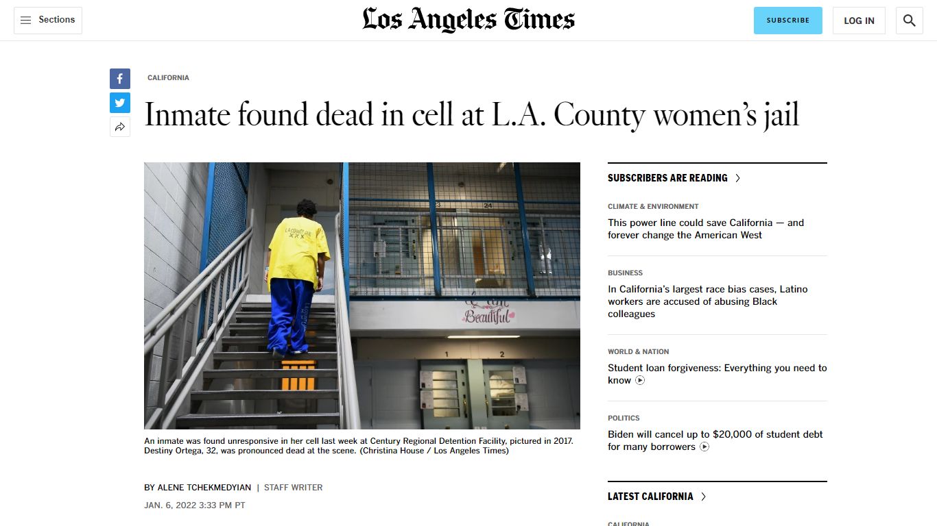 Inmate found dead in cell at L.A. County women’s jail